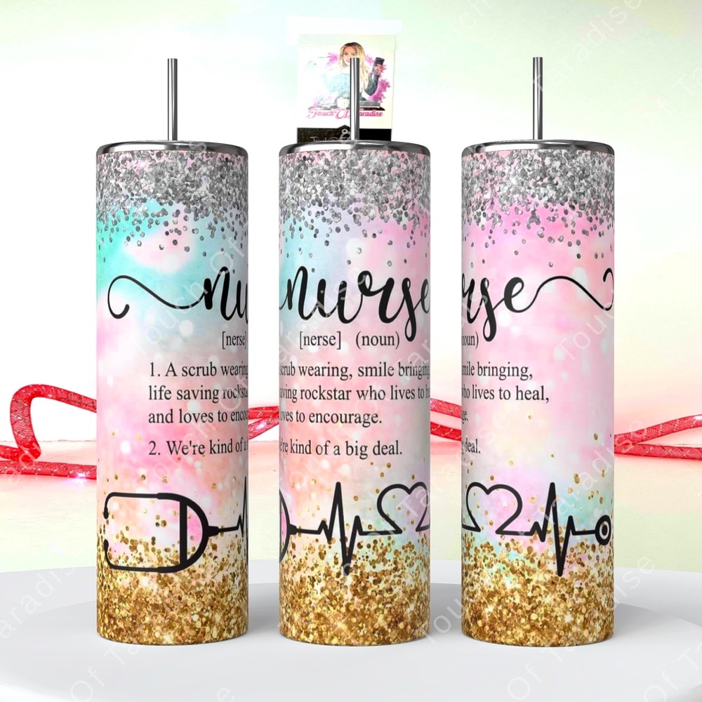 Beautiful Nurse 20 Oz High Gloss Tumbler with gift box, sliding lid, and straw